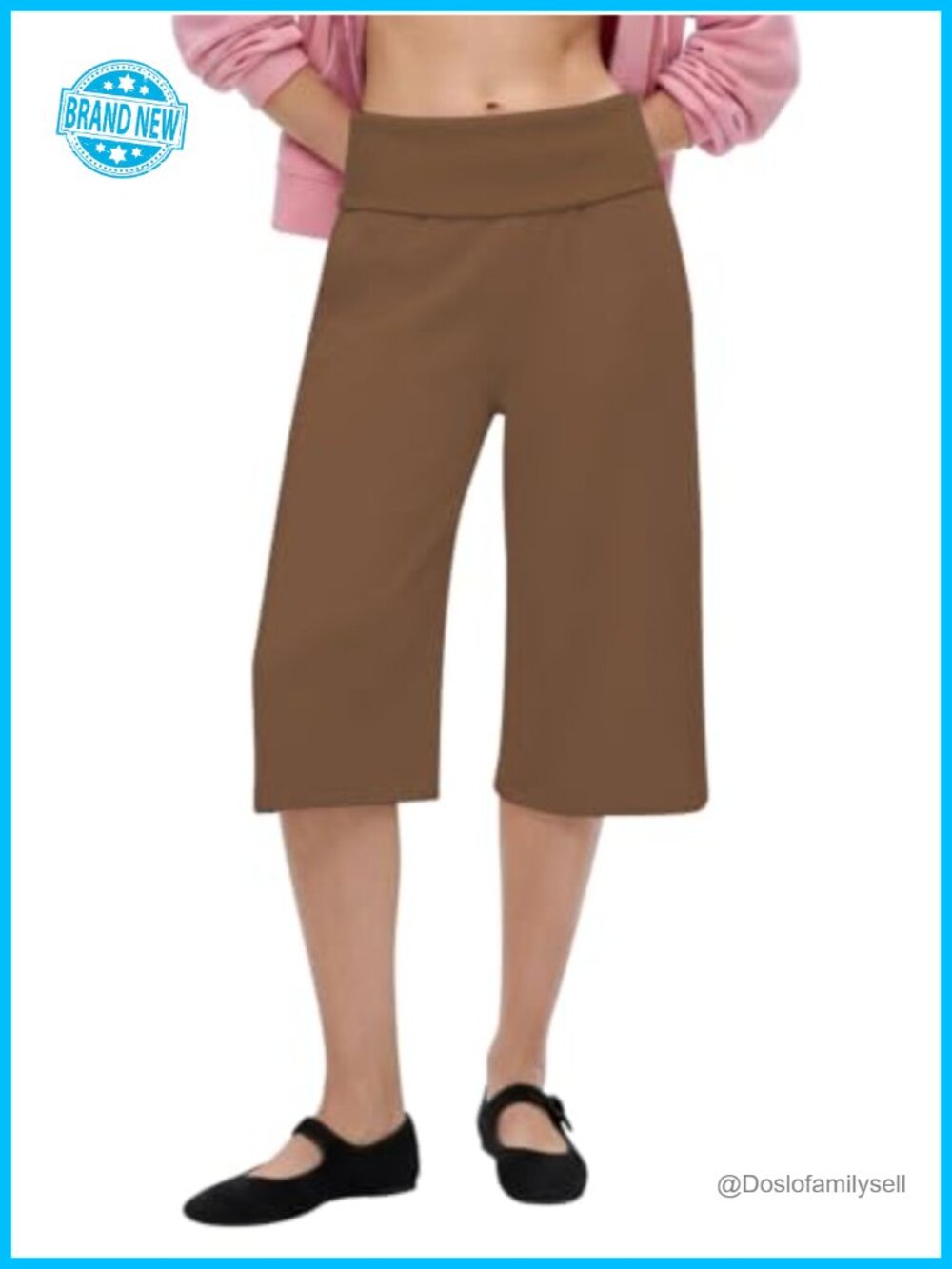 Fold Over Waist Gaucho Capri Pants Wide Leg Cropped Lounge Sweatpants